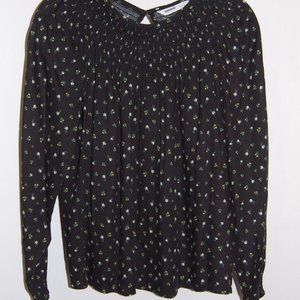 Floral, smocked neck, top